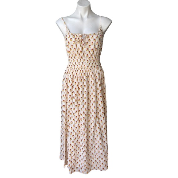 Sophia Cami Midi Dress in Wild Calendula Block-Print in Antique Cream, Sz S - Picture 5 of 15